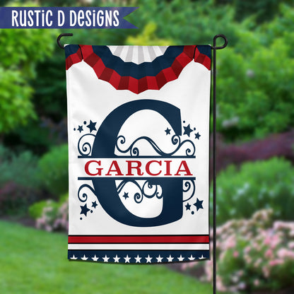 Patriotic Monogram USA July 4th Personalized Home Garden Flag 12"x18"