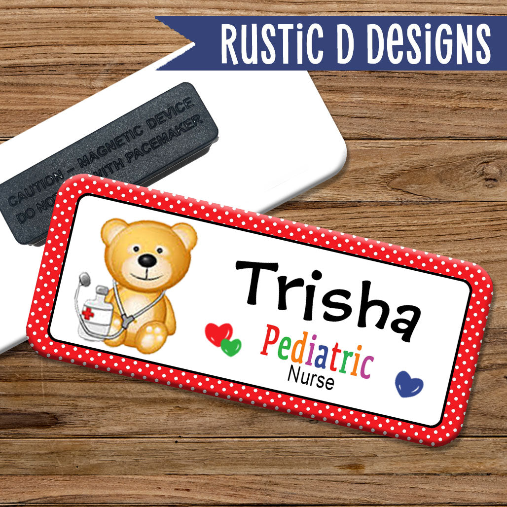 Pediatric Nurse Bear Magnetic Name Badge