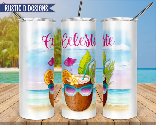 Pineapple Drink Beach Personalized 20oz Stainless Steel Skinny Tumbler