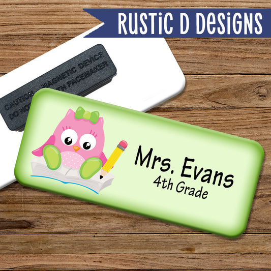 Pink Owl Teacher Magnetic Name Badge