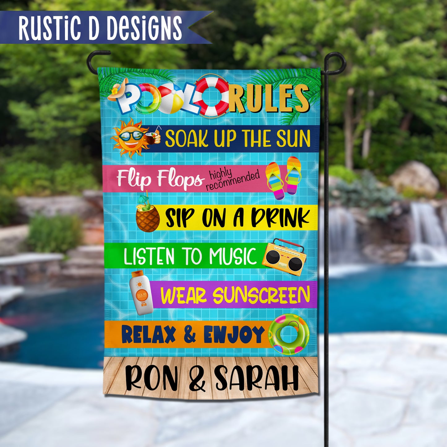 Pool Rules Swimming Pool Personalized Home Garden Flag 12"x18"