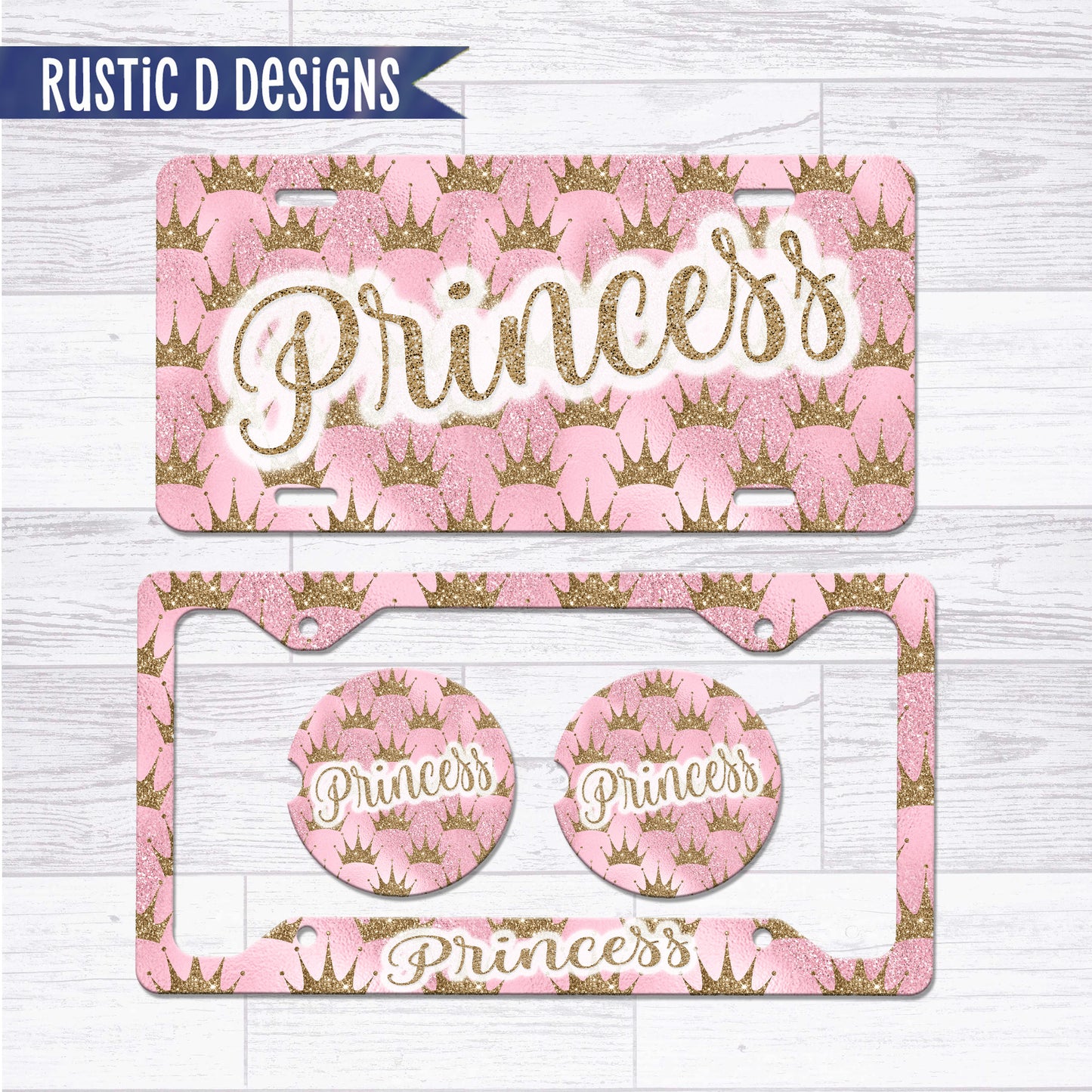 Princess Glitter Effect License Plate Auto Set