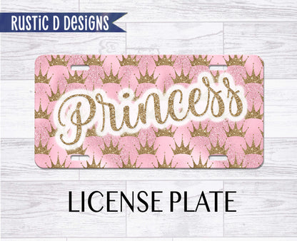 Princess Glitter Effect License Plate Auto Set