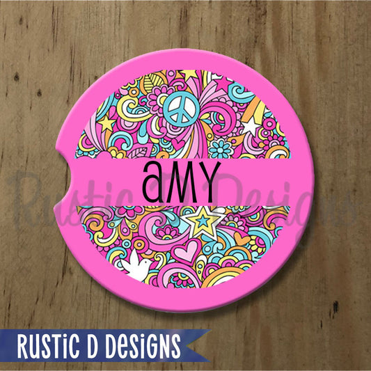 Psychedelic Peace Personalized Sandstone Car Coaster