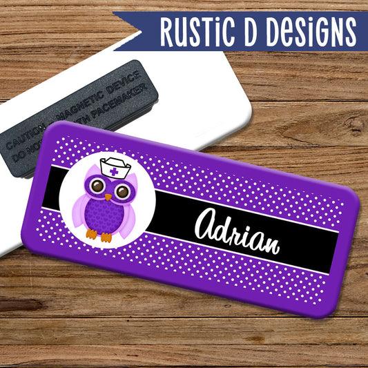 Purple Owl Nurse Magnetic Name Badge