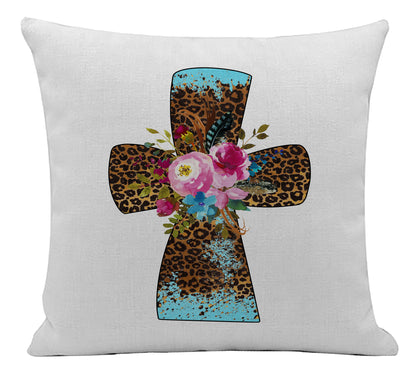 Rustic Floral Cross Pillow Cover