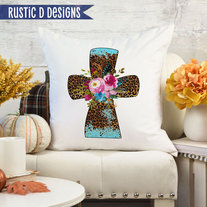 Rustic Floral Cross Pillow Cover