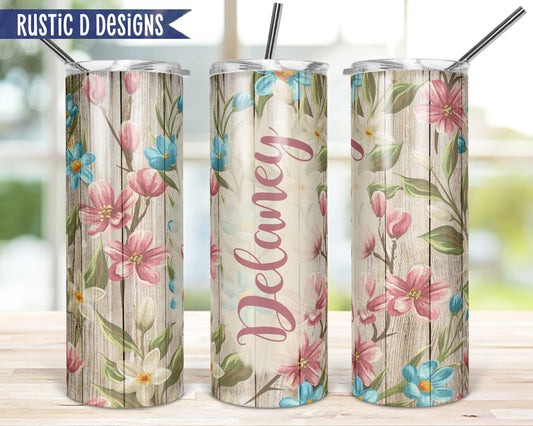 Rustic Petals Personalized 20oz Stainless Steel Skinny Tumbler