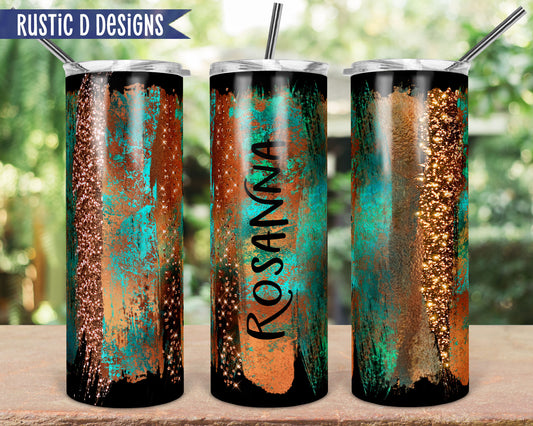 Rusty Copper Brush Strokes Personalized 20oz Stainless Steel Skinny Tumbler