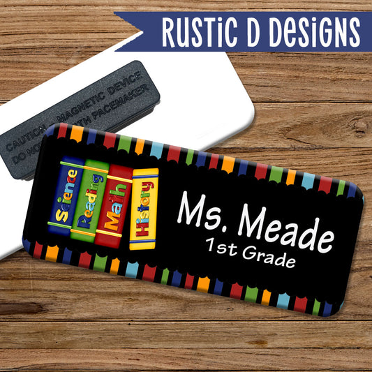 School Books Teacher Magnetic Name Badge