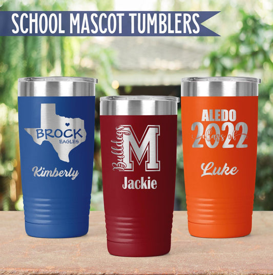 School Mascot Engraved Personalized 20oz Stainless Steel Tumbler