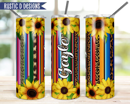 Serape Sunflower Personalized 20oz Stainless Steel Skinny Tumbler