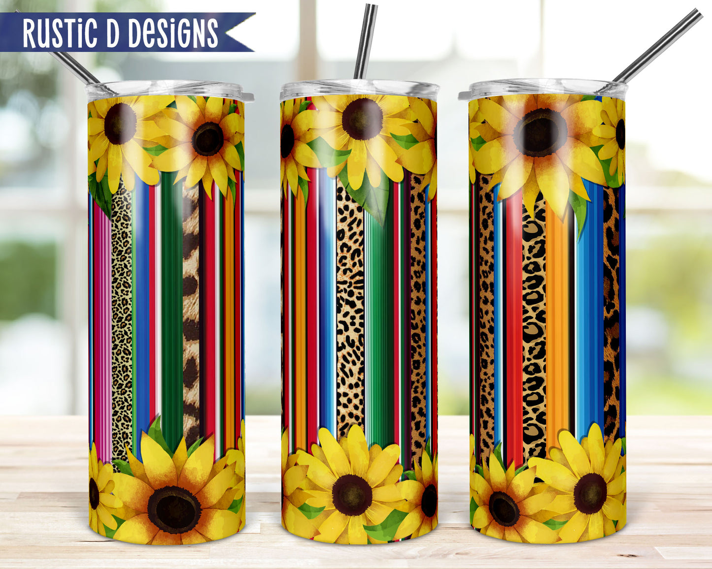 Serape Sunflower Personalized 20oz Stainless Steel Skinny Tumbler