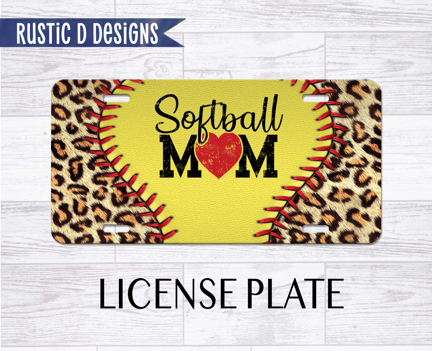 Softball Mom Leopard License Plate Auto Set