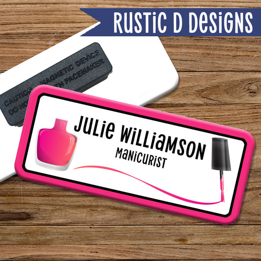 Solid Nail Polish Manicurist Magnetic Name Badge