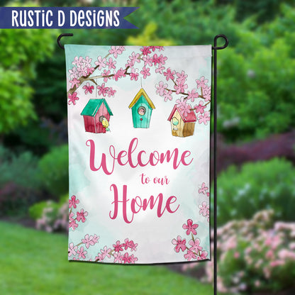 Spring Birdhouse Welcome Personalized Home Garden Flag 12"x18"