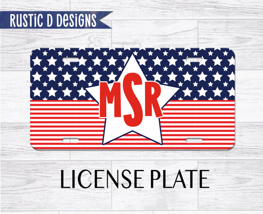 Stars & Stripes Monogram License Plate Car Tag