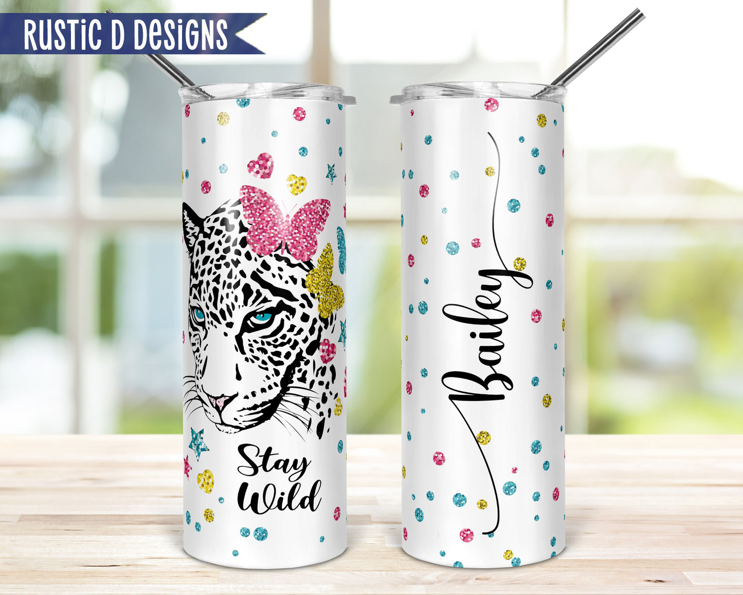 Stay Wild Cheetah Personalized 20oz Stainless Steel Skinny Tumbler
