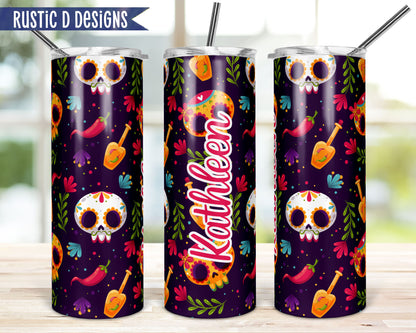 Sugar Skull Personalized 20oz Stainless Steel Skinny Tumbler