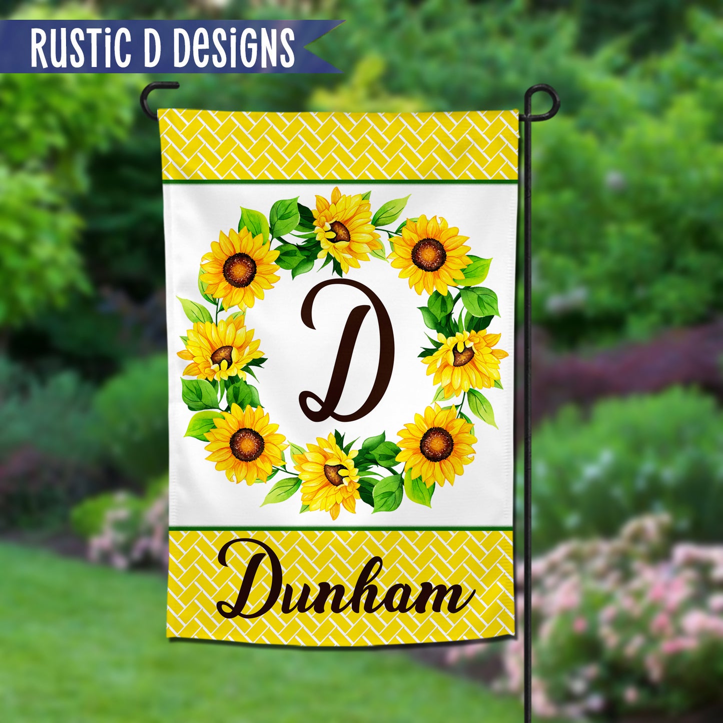 Sunflower Initial Welcome Personalized Home Garden Flag 12"x18"