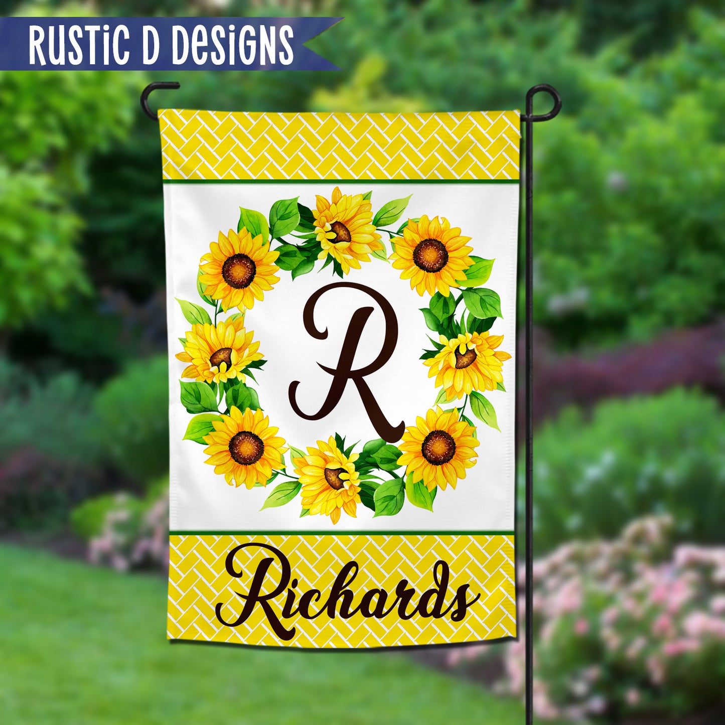 Sunflower Initial Welcome Personalized Home Garden Flag 12"x18"