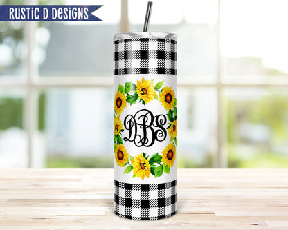 Sunflower Monogram Personalized 20oz Stainless Steel Skinny Tumbler