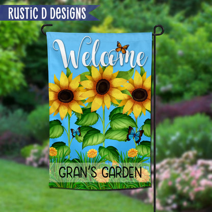 Sunflowers & Butterflies Personalized Welcome Garden Flag 12"x18"