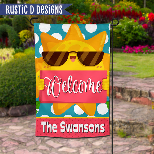 Sunshine Welcome Personalized Home Garden Flag 12"x18
