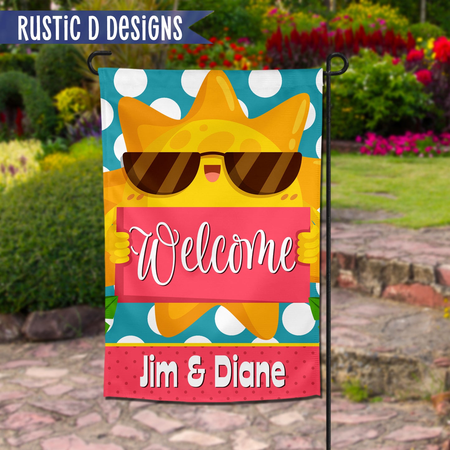 Sunshine Welcome Personalized Home Garden Flag 12"x18