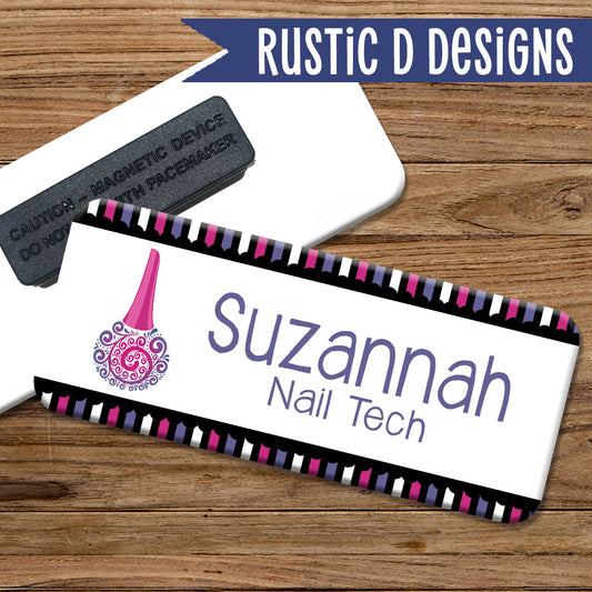 Swirl Nail Polish Manicurist Magnetic Name Badge