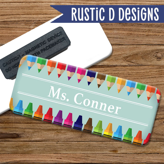 Teacher Colored Pencils Crayons Magnetic Name Badge