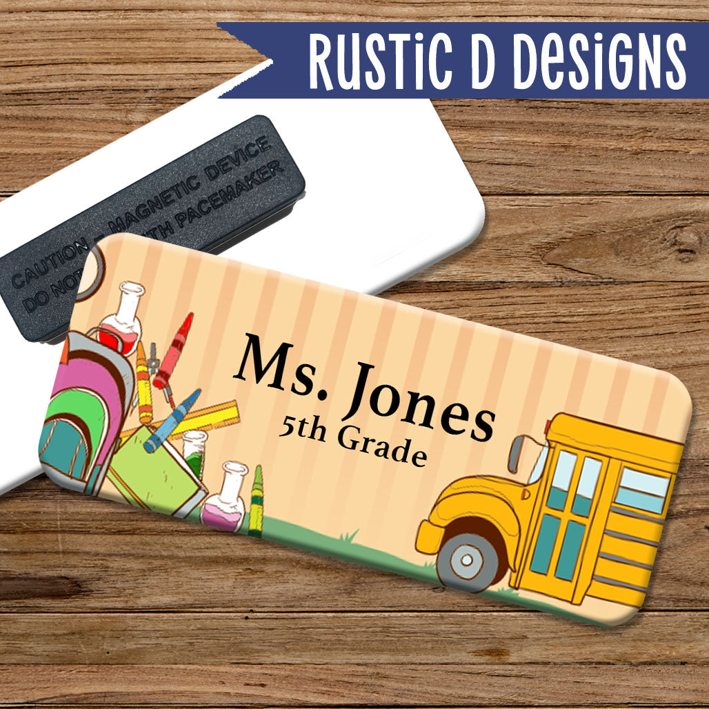 Teacher School Bus Supplies Magnetic Name Badge