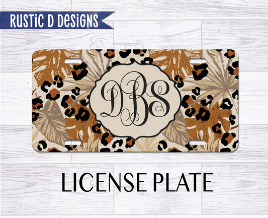Tropical Leopard Monogram License Plate Car Tag