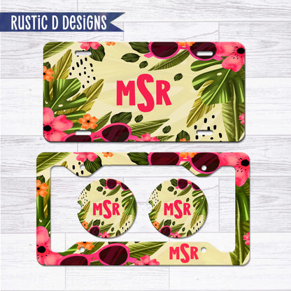 Tropical Watercolor Personalized License Plate Auto Set