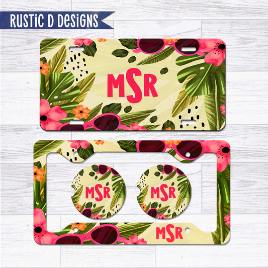 Tropical Watercolor Personalized License Plate Auto Set