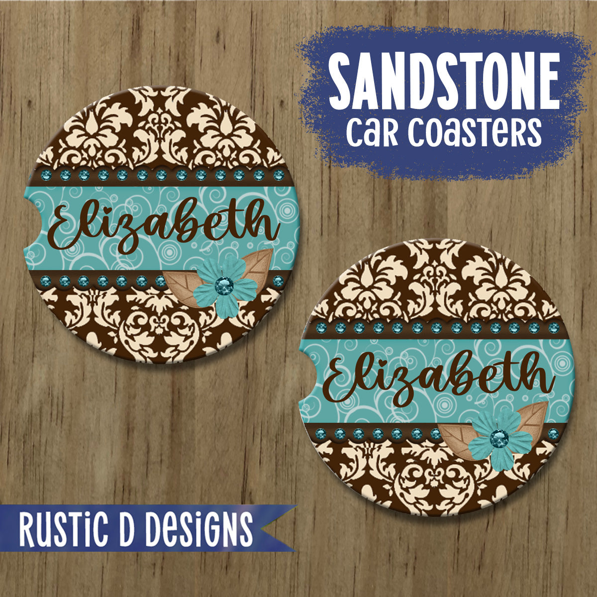 Turquoise Damask Personalized License Plate Auto Set