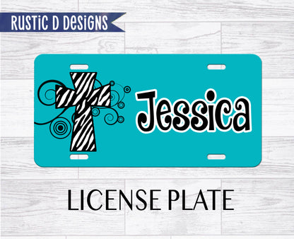 Turquoise Zebra Cross Personalized License Plate Auto Set