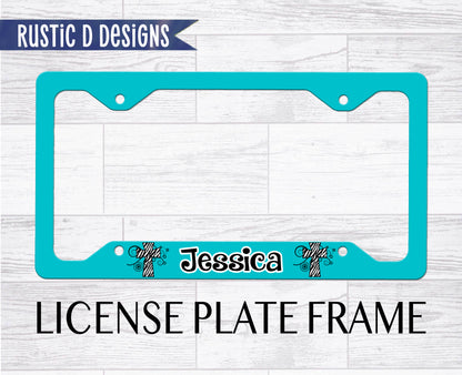 Turquoise Zebra Cross Personalized License Plate Auto Set