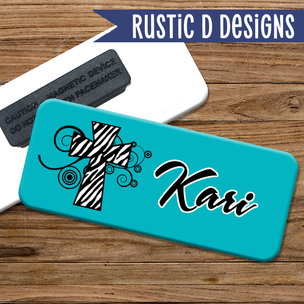 Turquoise Zebra Cross Magnetic Name Badge