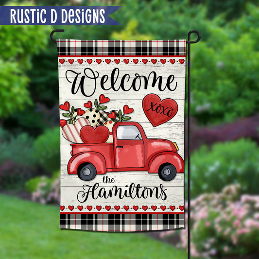 Valentine Truck Welcome Personalized Home Garden Flag 12"x18"