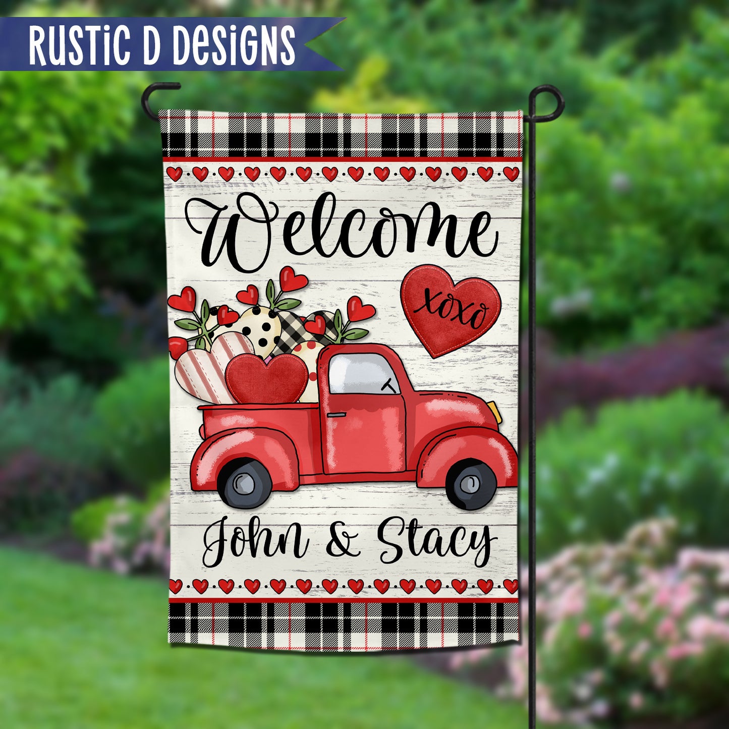 Valentine Truck Welcome Personalized Home Garden Flag 12"x18"