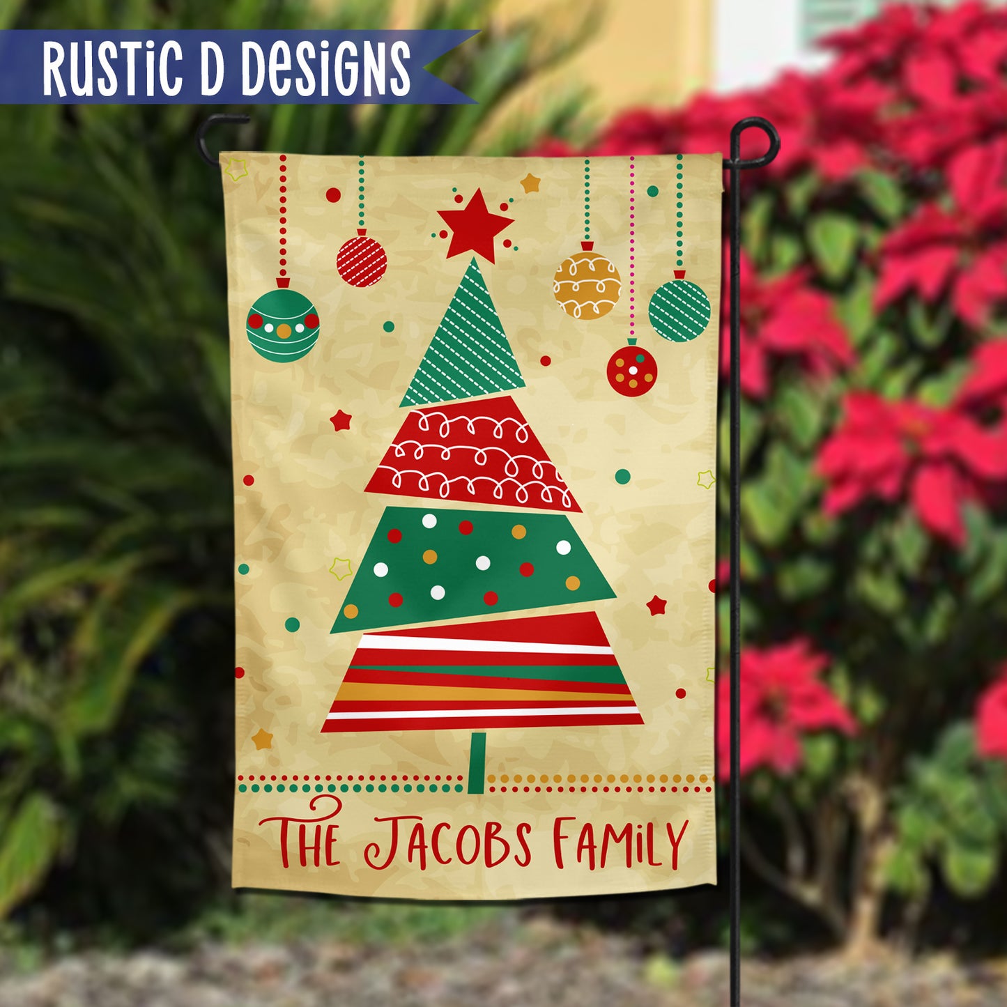 Vintage Merry Christmas Tree Personalized Home Garden Flag 12"x18"