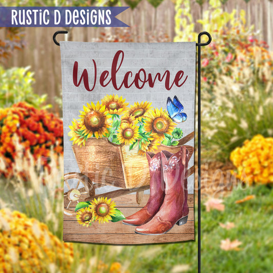 Wagon of Sunflowers Home Garden Flag 12"x18"