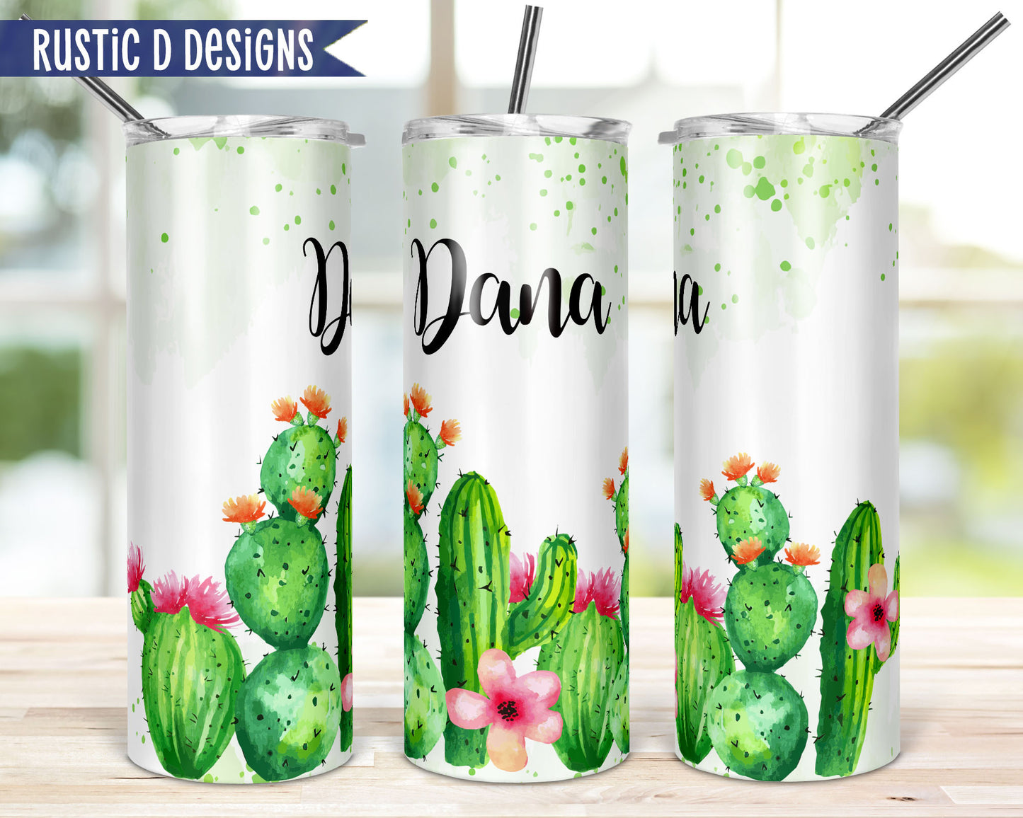 Watercolor Cactus Personalized 20oz Stainless Steel Skinny Tumbler