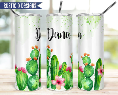 Watercolor Cactus Personalized 20oz Stainless Steel Skinny Tumbler