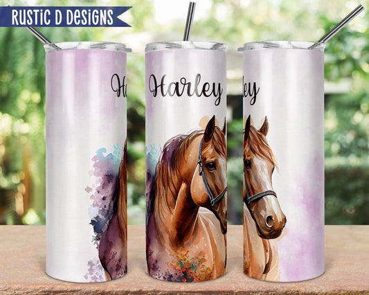 Watercolor Horse Personalized 20oz Stainless Steel Skinny Tumbler