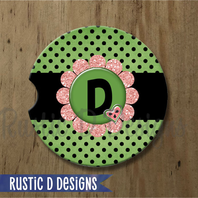 Watermelon Initial Personalized Sandstone Car Coaster