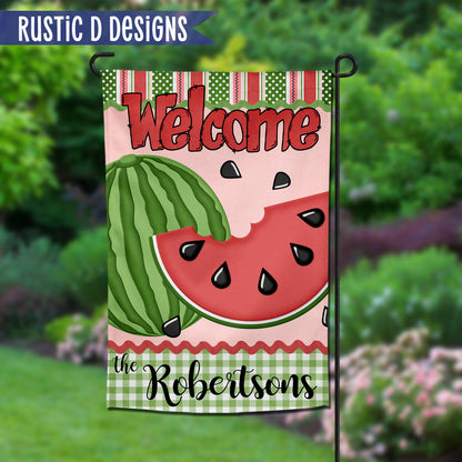 Watermelon Welcome Summer Personalized Garden Flag 12"x18"