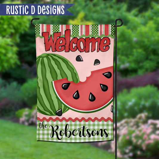 Watermelon Welcome Summer Personalized Garden Flag 12"x18"
