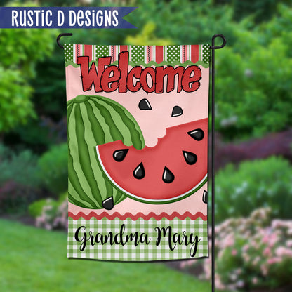 Watermelon Welcome Summer Personalized Garden Flag 12"x18"